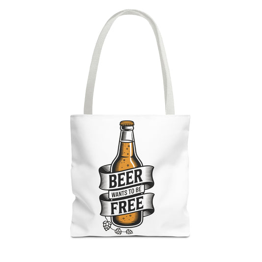 Beer Wants to Be Free tote bag | beer bottle illustration, hops graphic