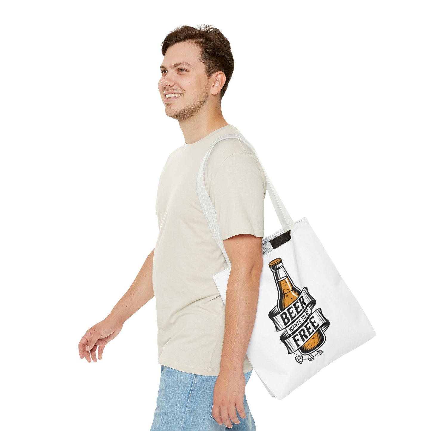 Beer Wants to Be Free tote bag | beer bottle illustration, hops graphic