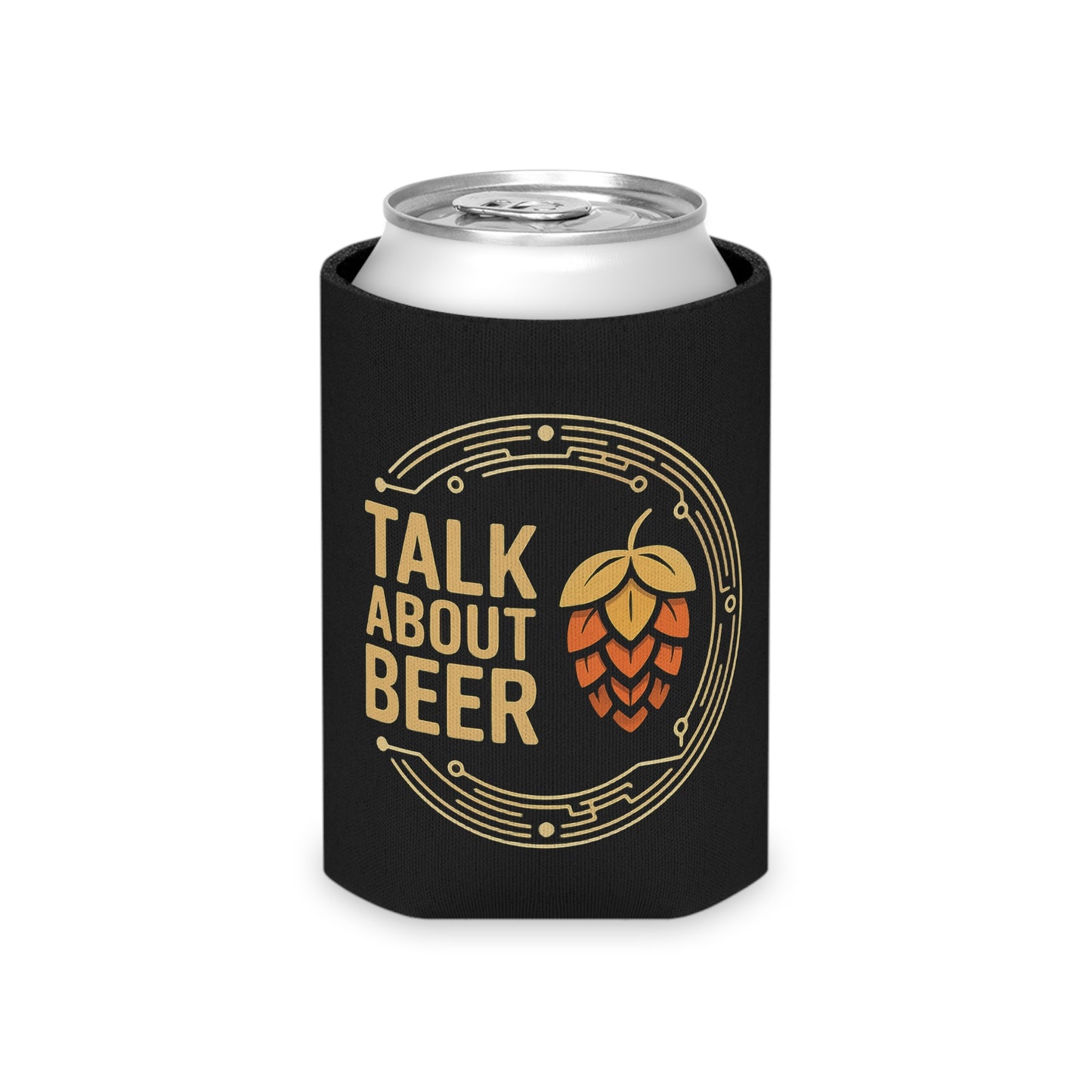 Talk About Beer Can Cooler – Beer Lovers Koozie with Hop Graphic