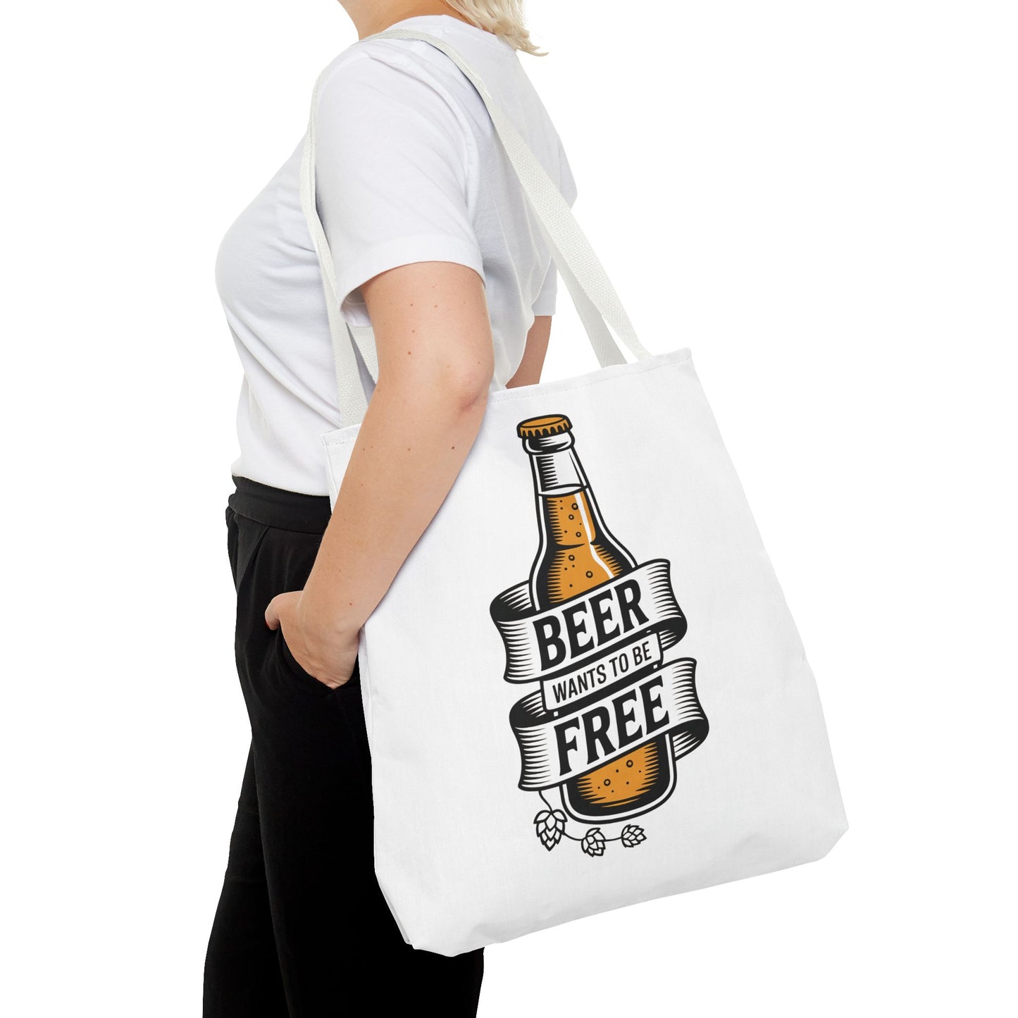 Beer Wants to Be Free tote bag | beer bottle illustration, hops graphic