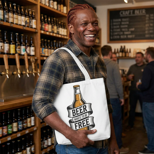 Beer Wants to Be Free tote bag | beer bottle illustration, hops graphic