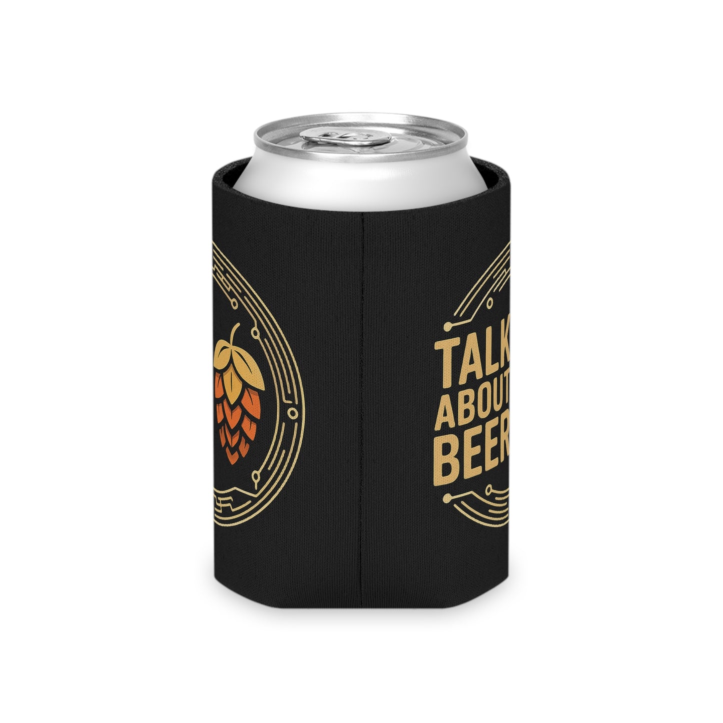 Talk About Beer Can Cooler – Beer Lovers Koozie with Hop Graphic