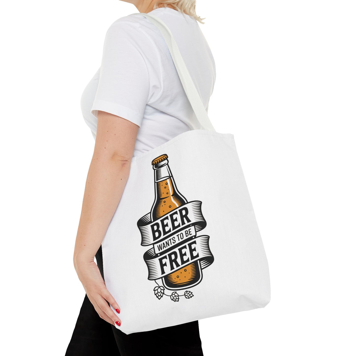 Beer Wants to Be Free tote bag | beer bottle illustration, hops graphic
