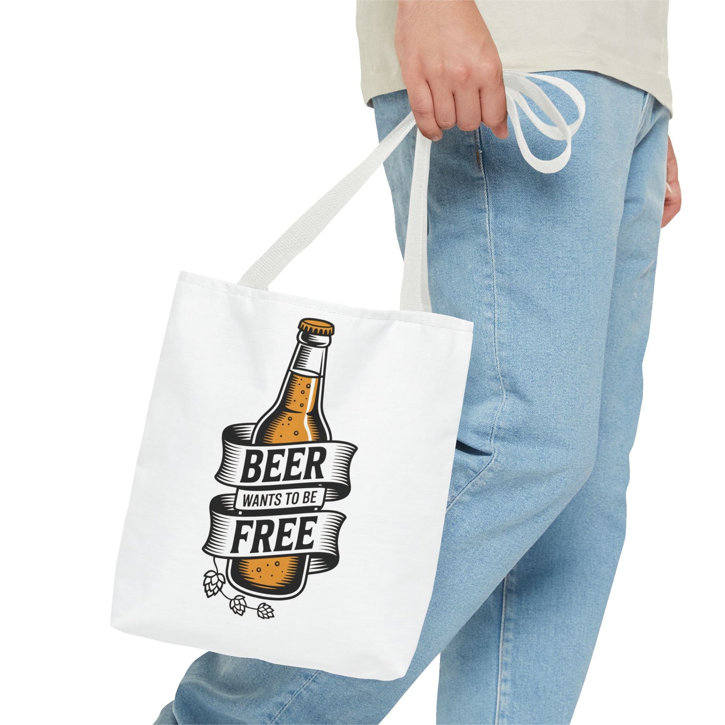 Beer Wants to Be Free tote bag | beer bottle illustration, hops graphic