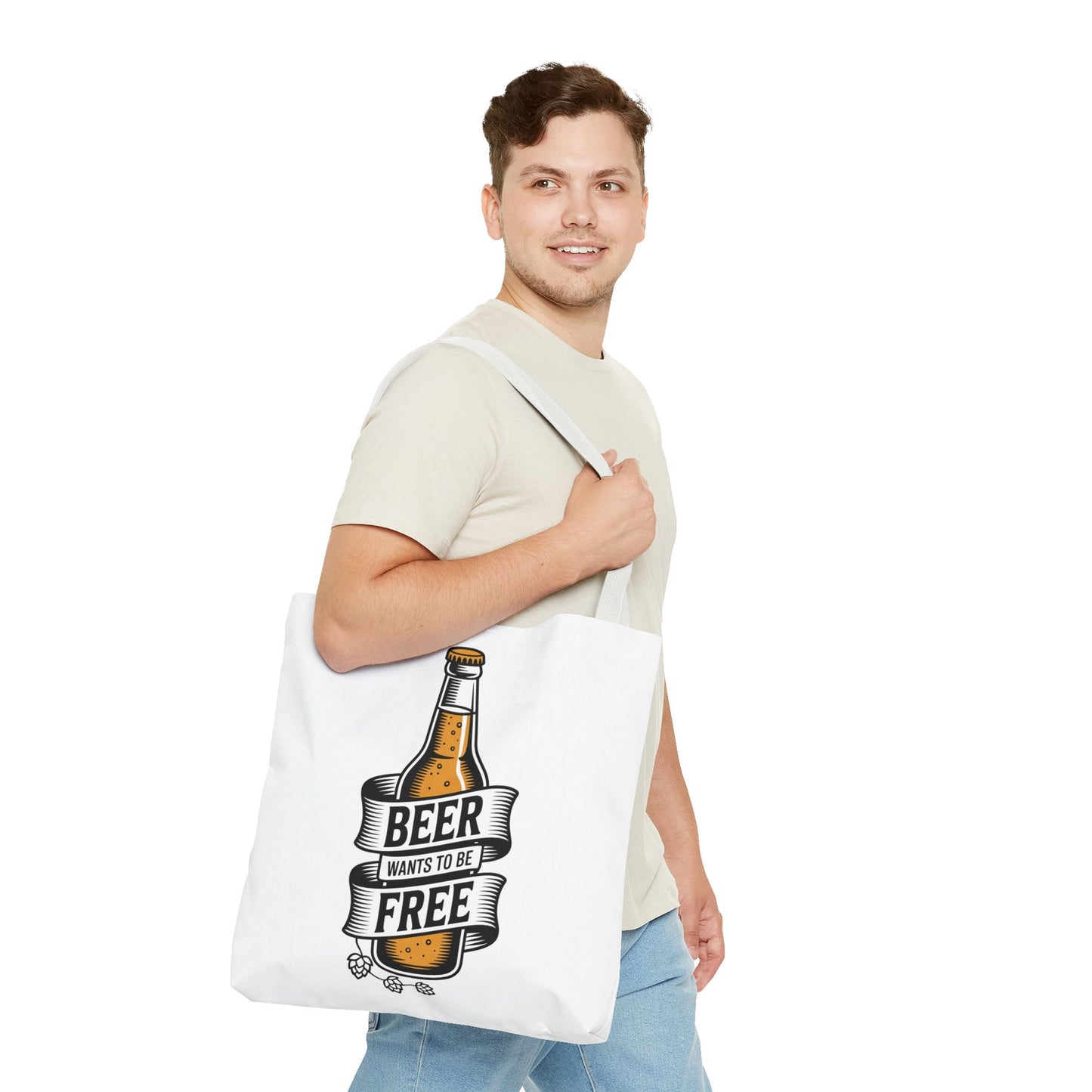 Beer Wants to Be Free tote bag | beer bottle illustration, hops graphic